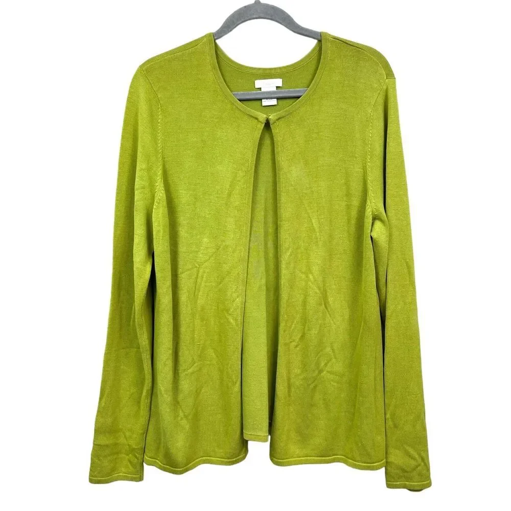 Marshall Fields Womens Silk Cardigan Sweater Round Neck Open Front Green Sz XL* - Picture 1 of 5